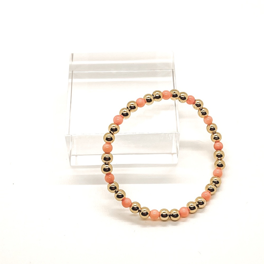 Handmade Gold and Salmon Beaded Bracelet
